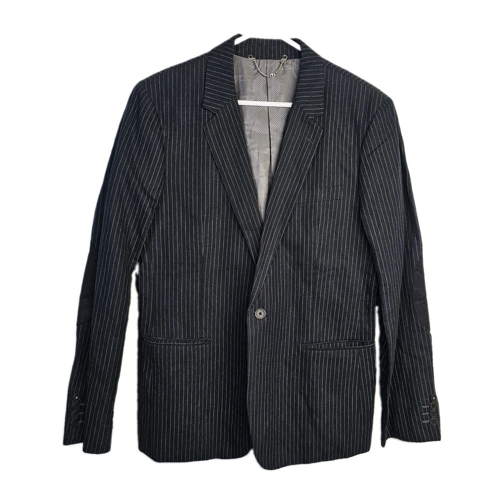 Jack & Jones Mens Medium Fit Pinstripe Blazer 100% Cotton Pockets Elbow Pads